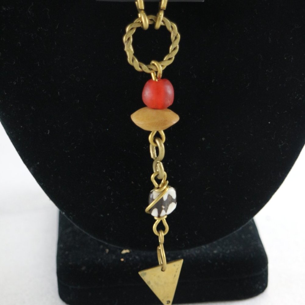 Unique African Geometric Brass and Beads Necklace - Picture 4 of 8